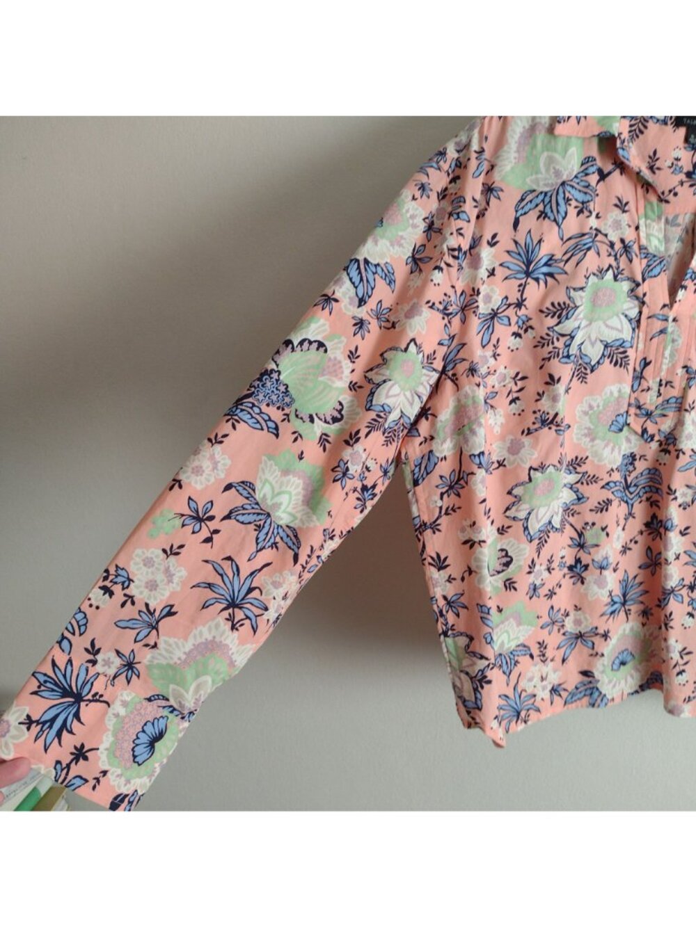 Talbots Printed Popover Blouse XL Salmon Pink Floral Cotton Relaxed Fit Top - Picture 5 of 10